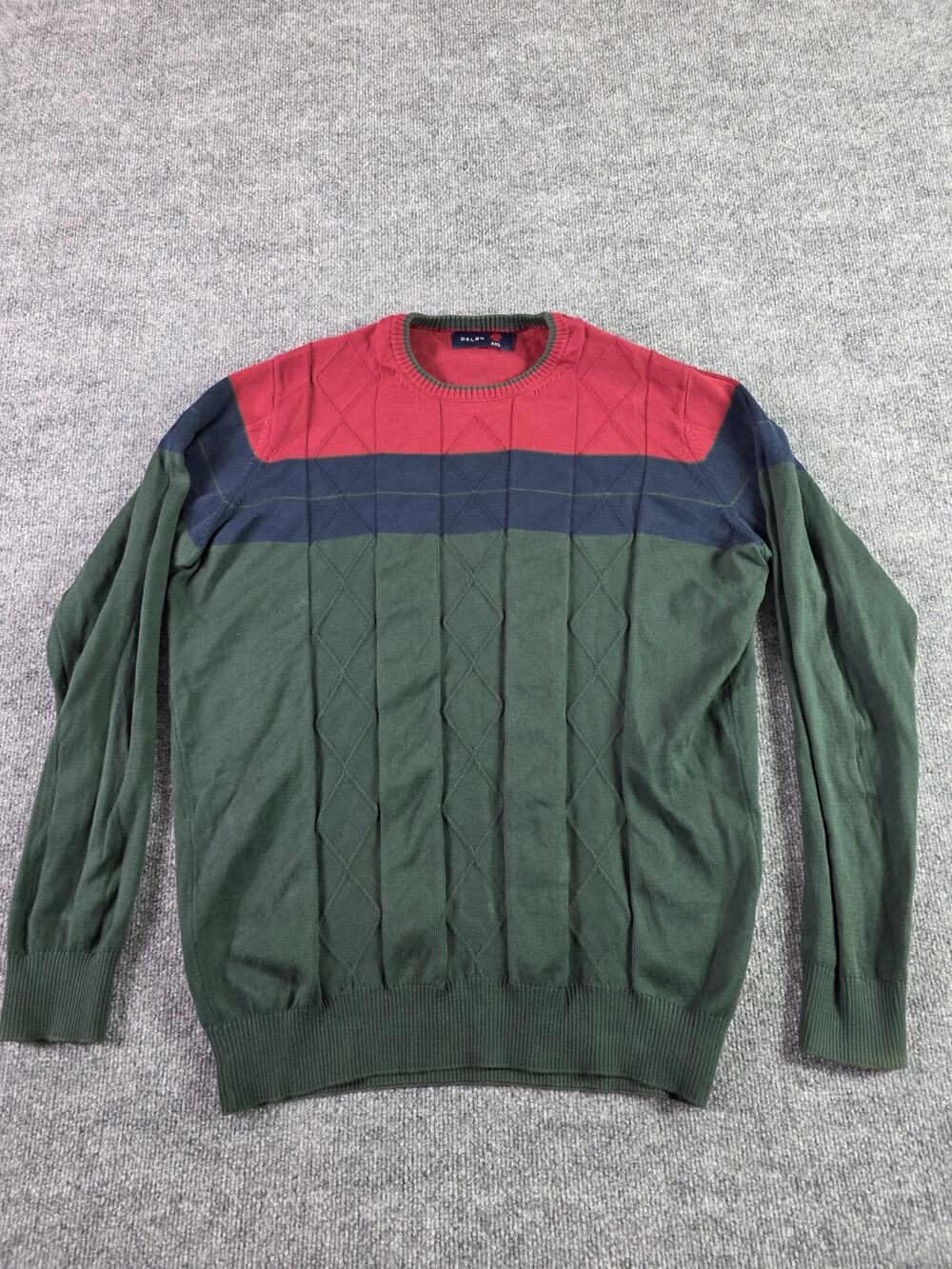 Delon Mens Sweater Size 2XL XXL Green Blue Red Striped